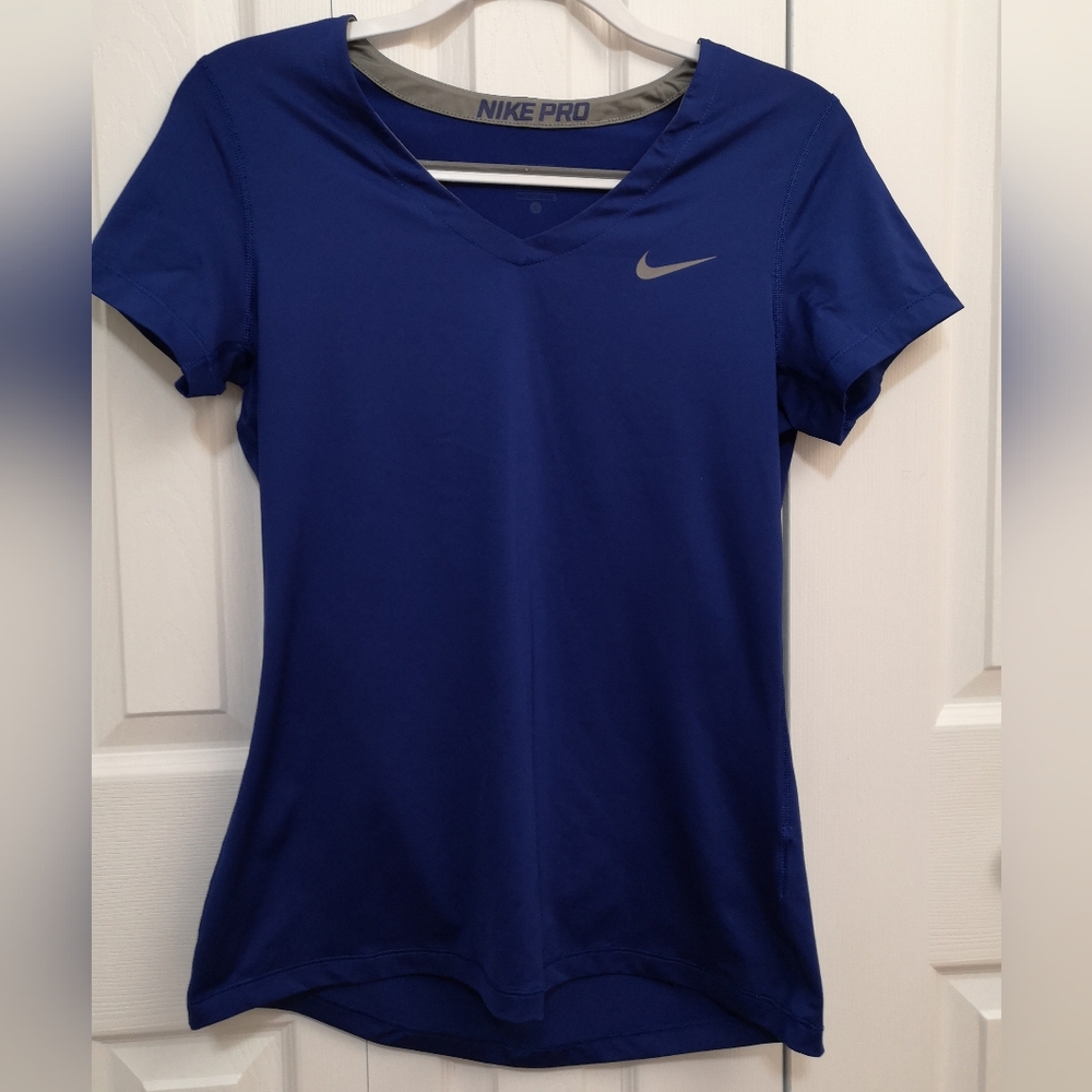Nike Pro Royal Blue V-Neck Short Sleeve Training Top Size L